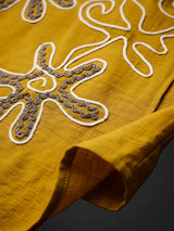 Girls Yellow Floral Embroidered Sleeveless Top