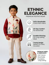 Boys Orange Floral Embroidered Waistcoat with Shirts & Trouser Set