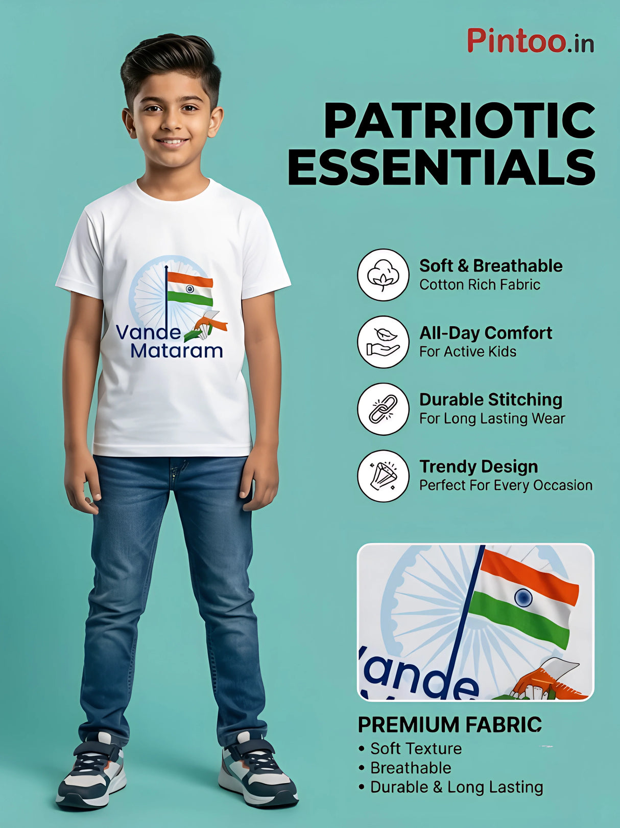 Vande Mataram 15th August T-Shirt for Boys - White Independence Day Tee