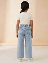 Girls Light Blue Wide Leg Casual Pants.