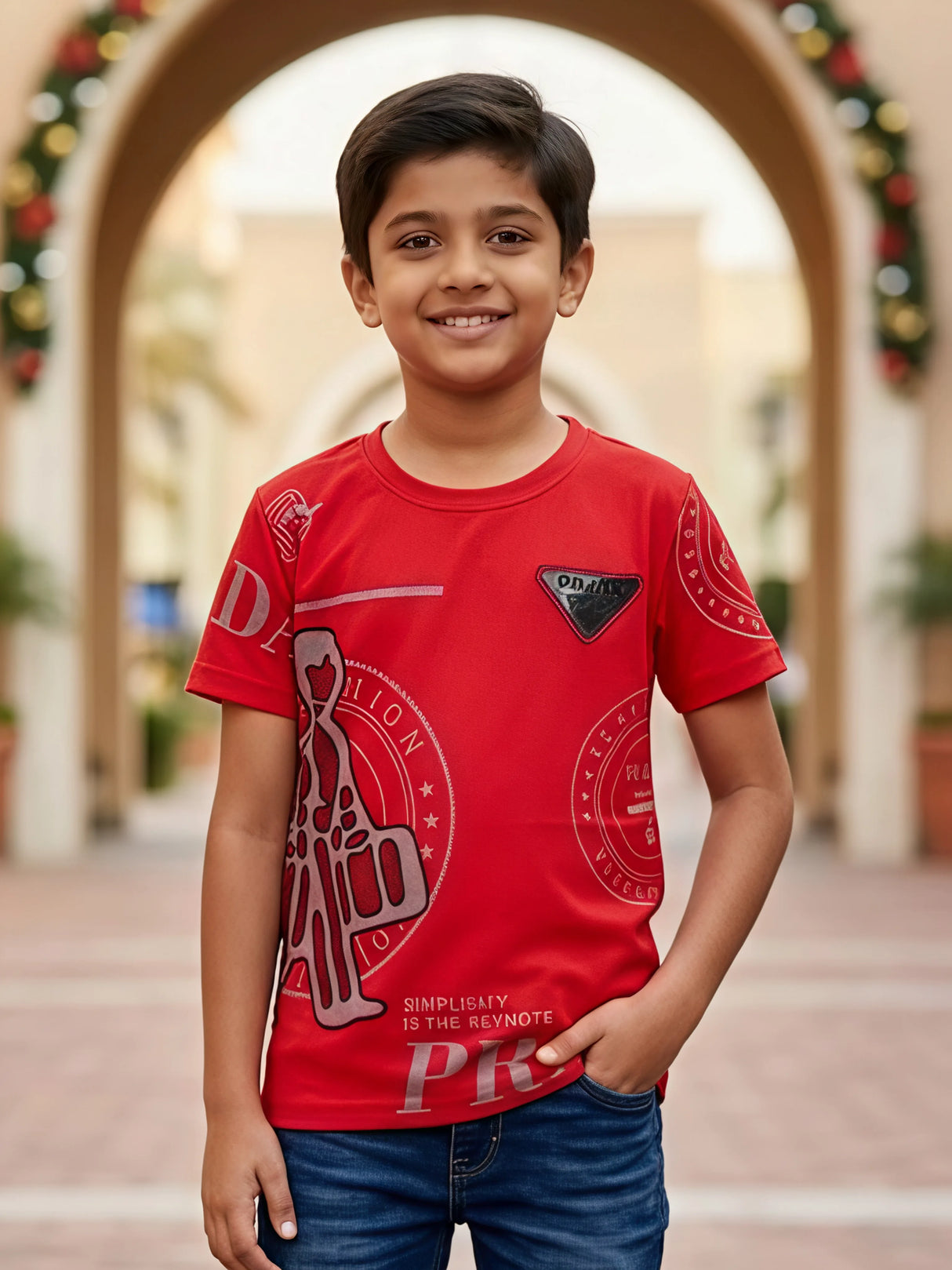 Boys Vibrant Red Graphic Print Cotton T-Shirt