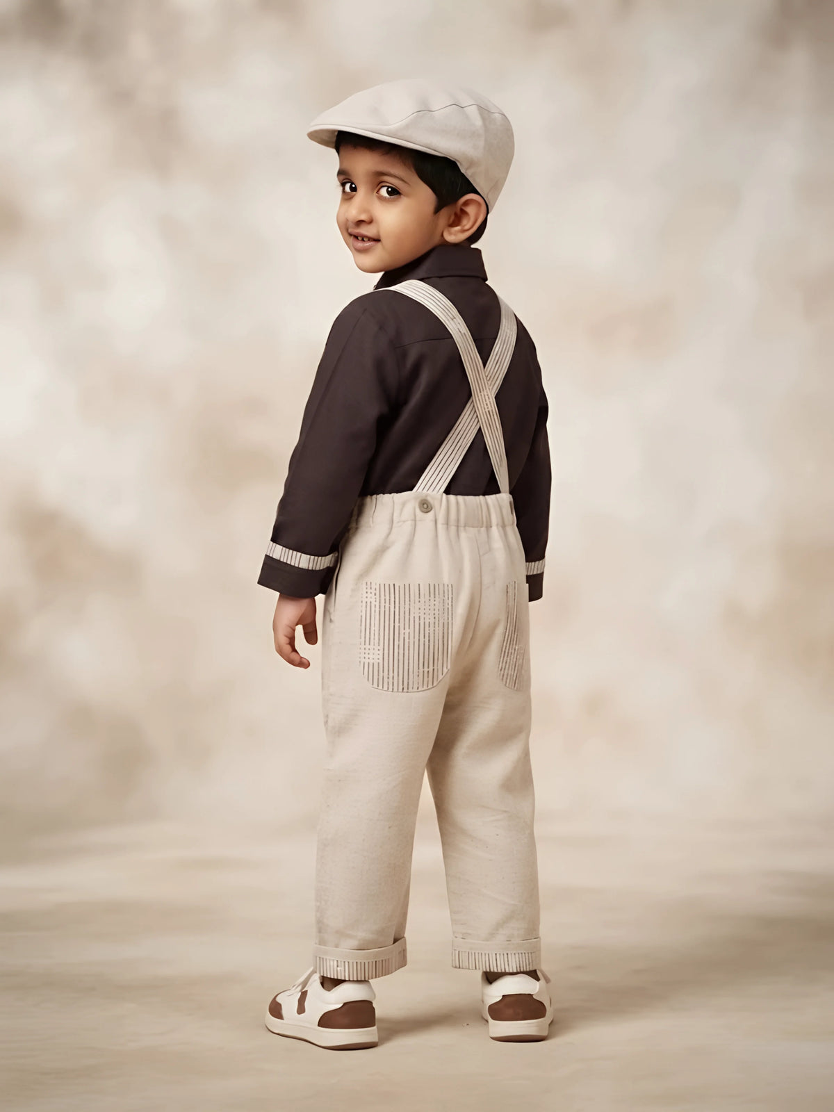 Boys Cream Teddy Bear Dungaree Set