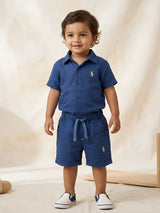 Navy blue short sleeve shirt and matching shorts boys coordinate set