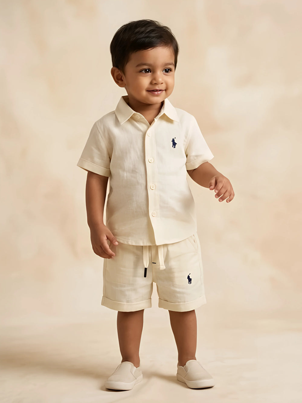 Yellow Solid Short Sleeve Cotton Boys Coordinate Set