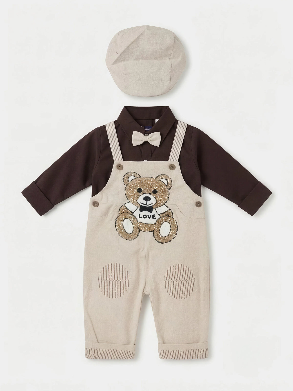 Boys Cream Teddy Bear Dungaree Set