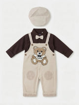 Boys Cream Teddy Bear Dungaree Set
