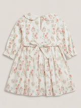 Girls Cream Floral Printed Frock with Peter Pan Collar & Elasticated Puff Sleeves