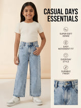 Girls Light Blue Wide Leg Casual Pants.