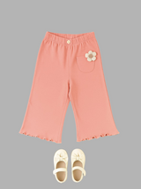 Peach Ruffle Girls' Pants with Flower Detail