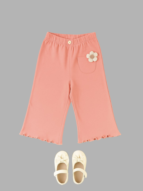 Peach Ruffle Girls' Pants with Flower Detail