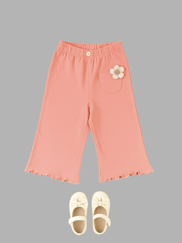 Peach Ruffle Girls' Pants with Flower Detail