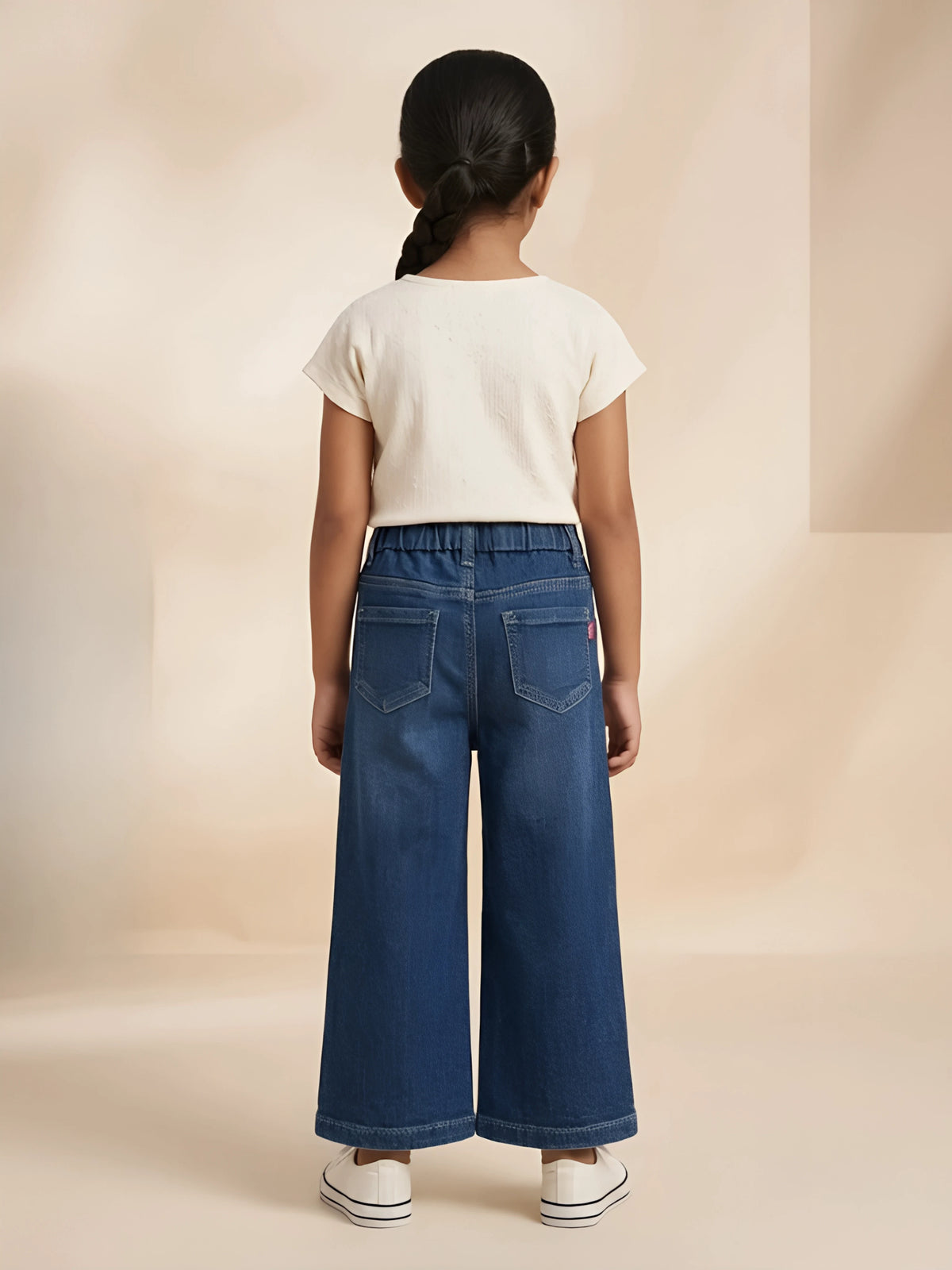 Girls Navy Blue Wide Leg Casual Pants.