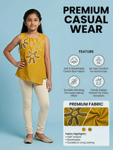 Girls Yellow Floral Embroidered Sleeveless Top