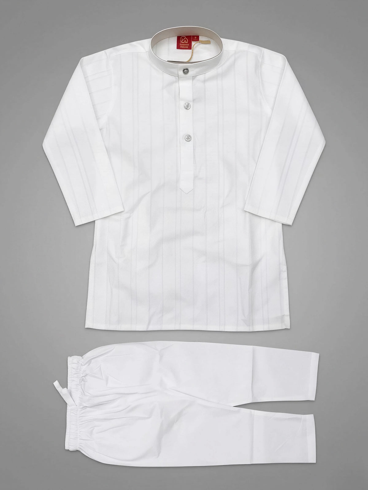 Boys White Striped Kurta Set