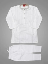 Boys White Striped Kurta Set