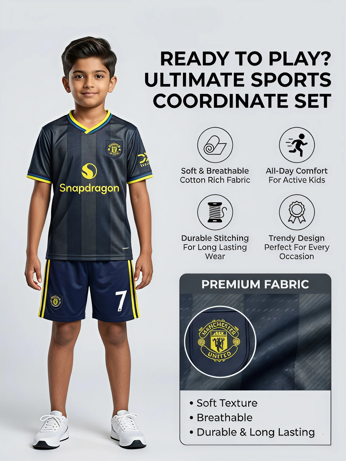 Boys Navy Blue Sports Coordinate Set with Yellow Accents