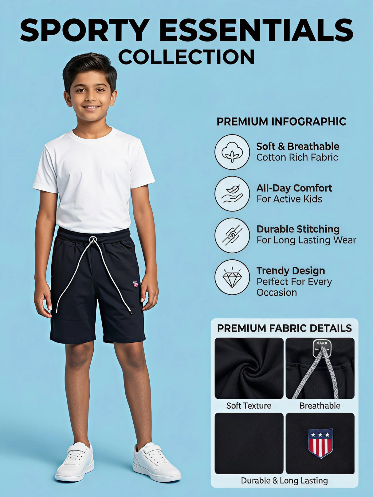 Boys Active Wear Black Performance Shorts