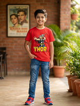 Boys Red Thor Graphic Print Cotton T-Shirt