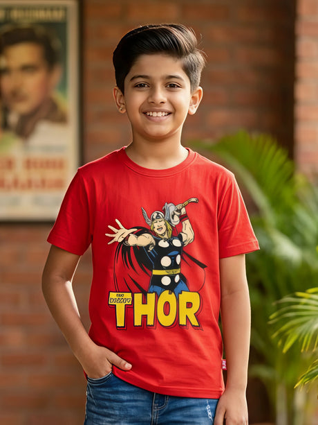 Boys Red Thor Graphic Print Cotton T-Shirt