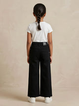 Girls Black Patchwork Wide Leg Casual Pants