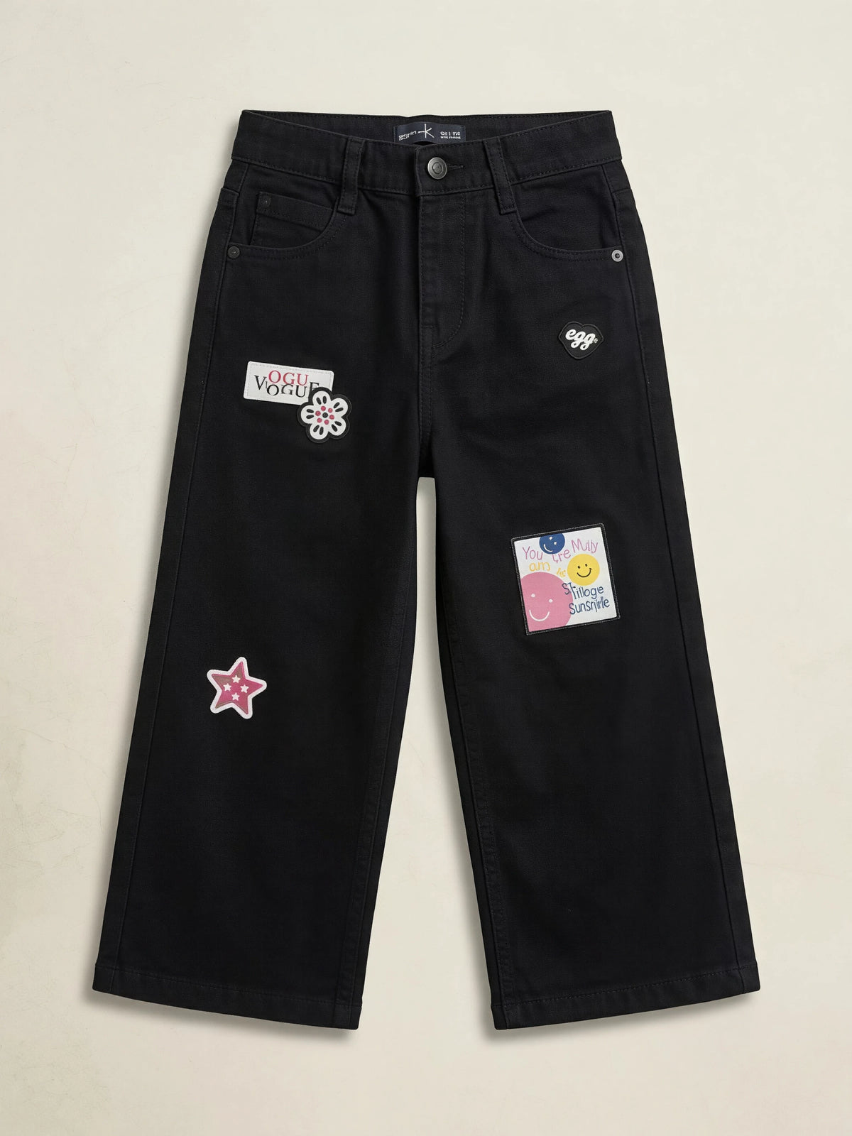 Girls Black Patchwork Wide Leg Casual Pants