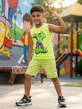 Boys Lime Green Hulk Graphic Print Sleeveless T-Shirt
