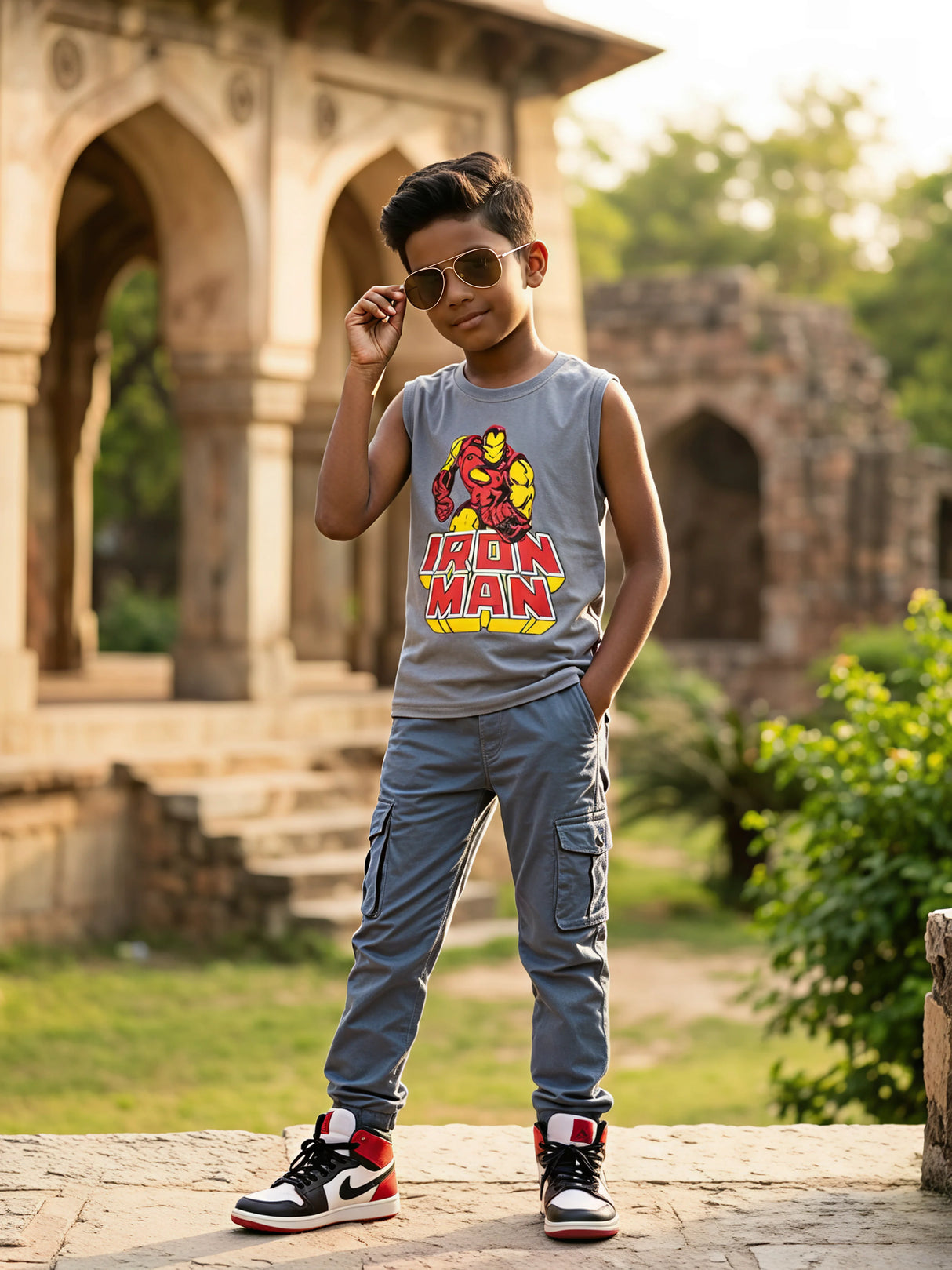 Boys Grey Iron Man Superhero Sleeveless T-shirt