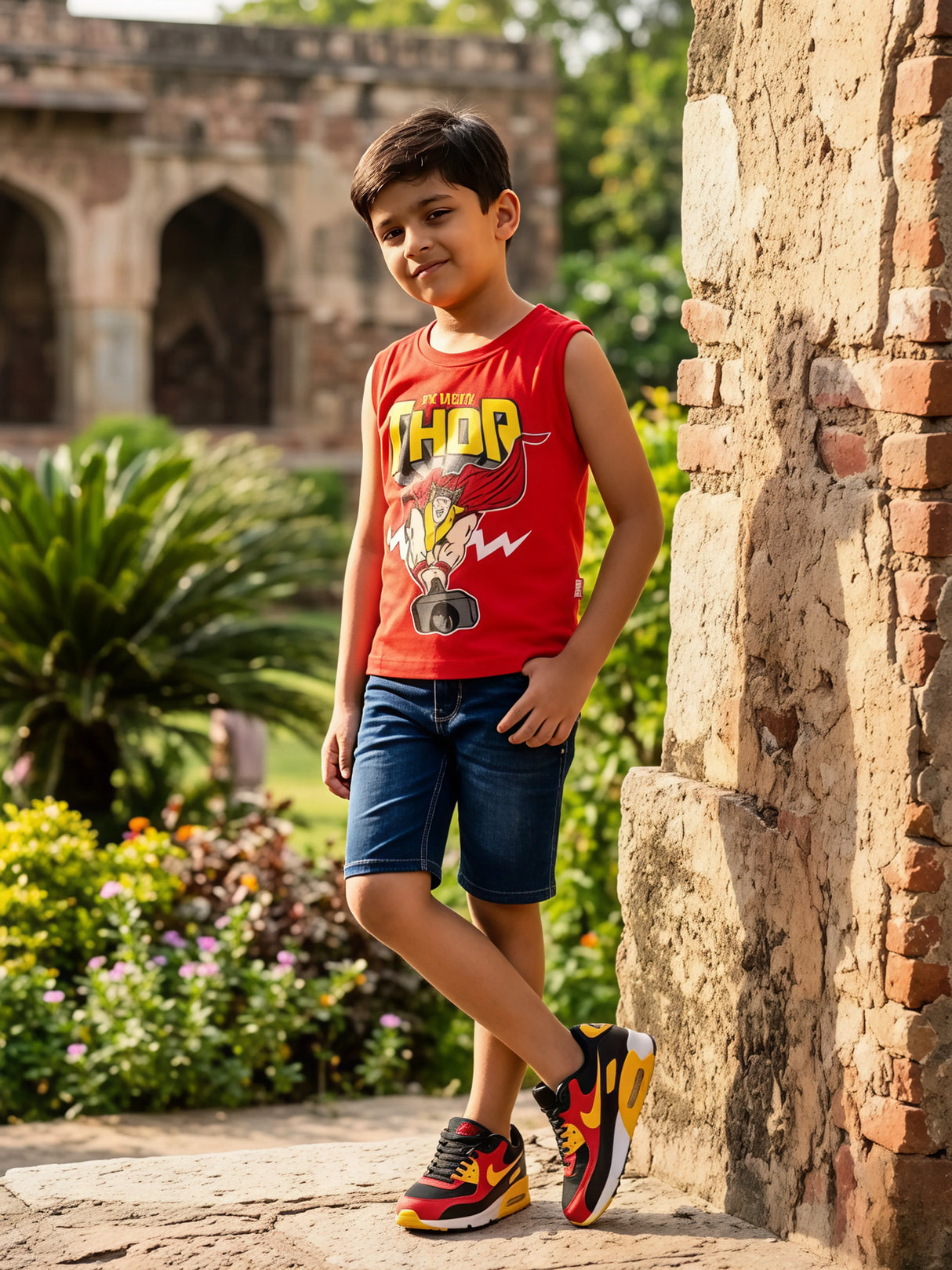 Boys Red Thor Graphic Print Sleeveless T-Shirt