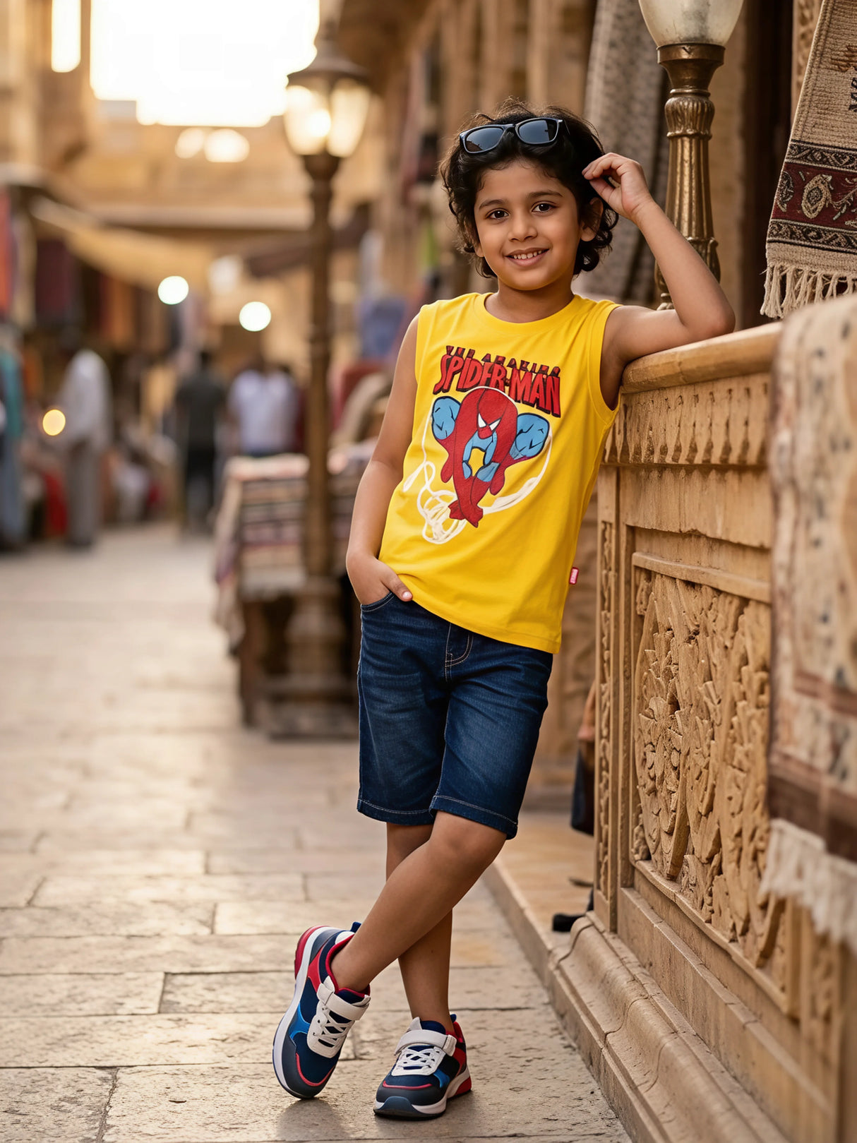 Boys Yellow Spider-Man Graphic Sleeveless T-Shirt