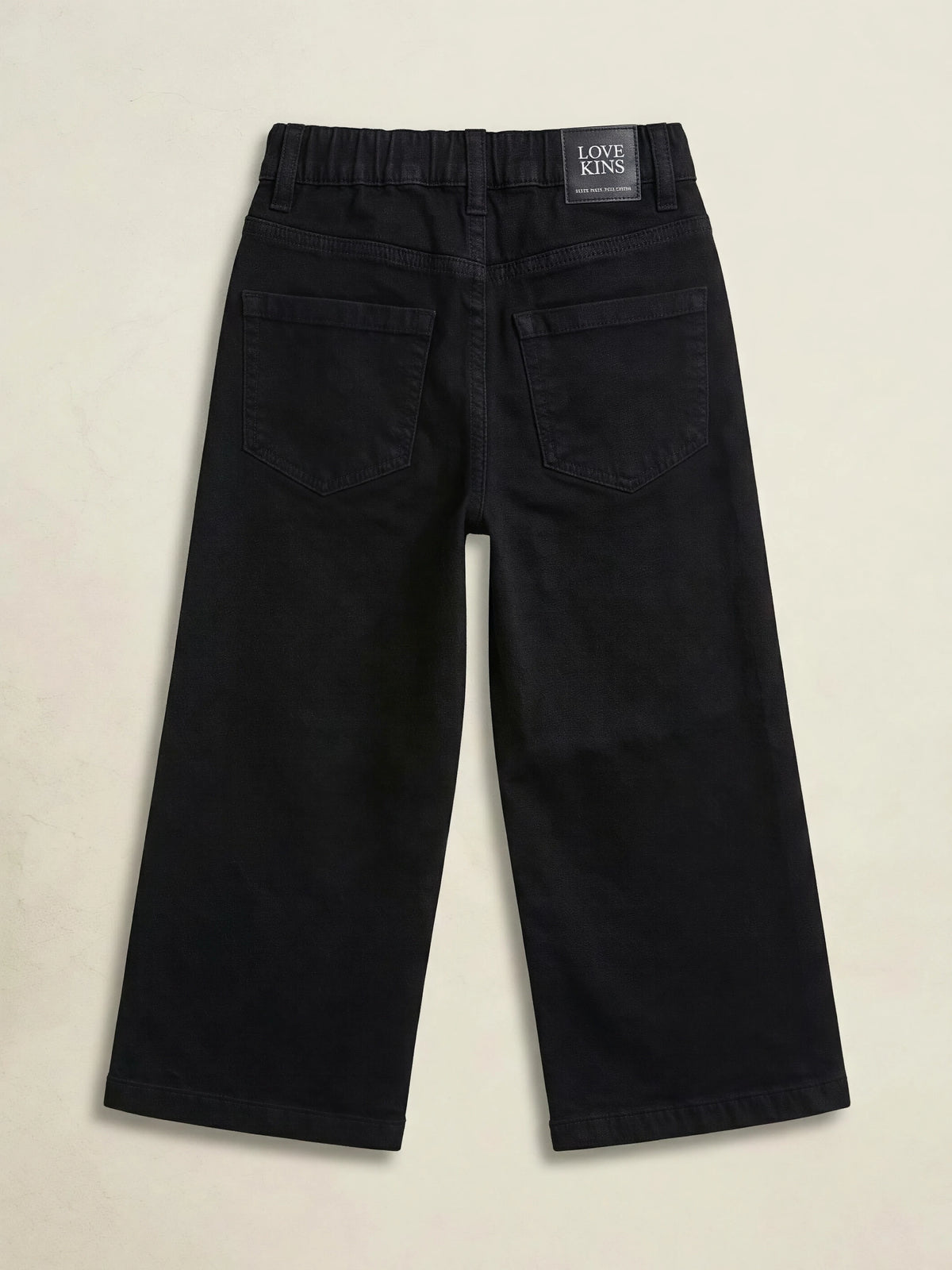 Girls Black Patchwork Wide Leg Casual Pants