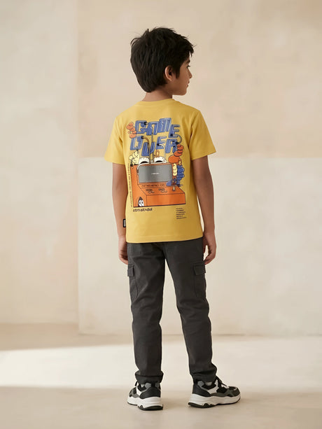 Yellow Graphic Printed Short Sleeve Casual T-Shirt.