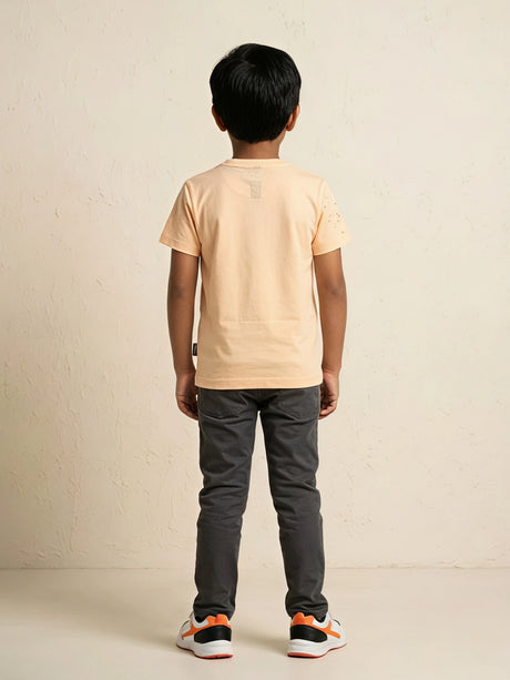 Peach Graphic Print Casual T-Shirt Kids  Wear