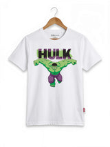 Boys' Hulk Graphic Print White Cotton T-Shirt