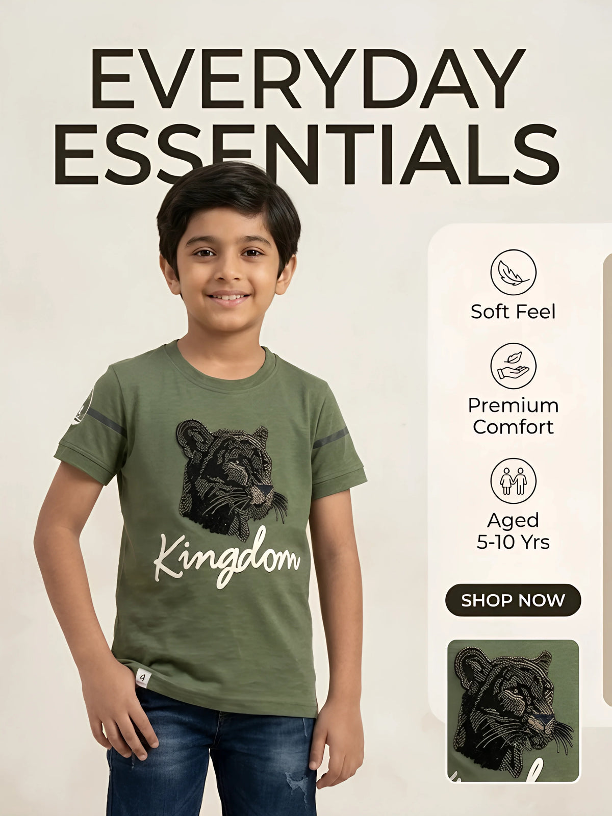 Boys Olive Green Panther Kingdom Graphic T-Shirt