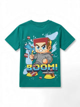 Green Graphic Printed Cotton T-Shirt Kids Casual Wear