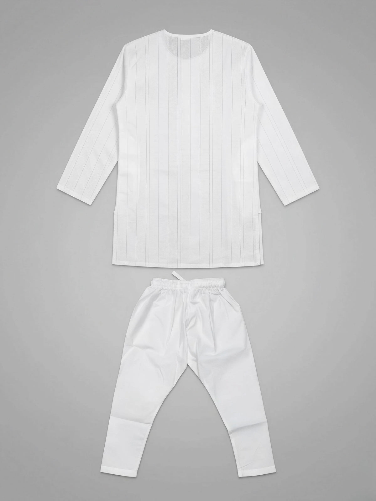 Boys White Striped Kurta Set