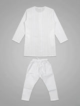 Boys White Striped Kurta Set