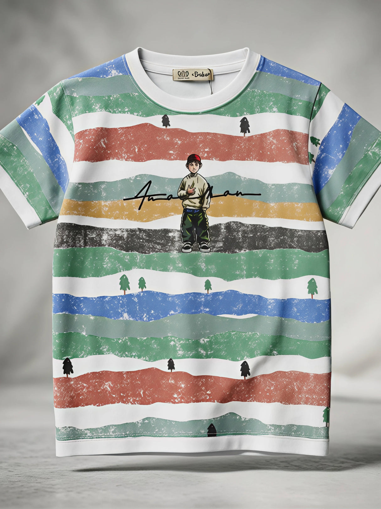 Boys White Multi-Color Striped Graphic T-Shirt