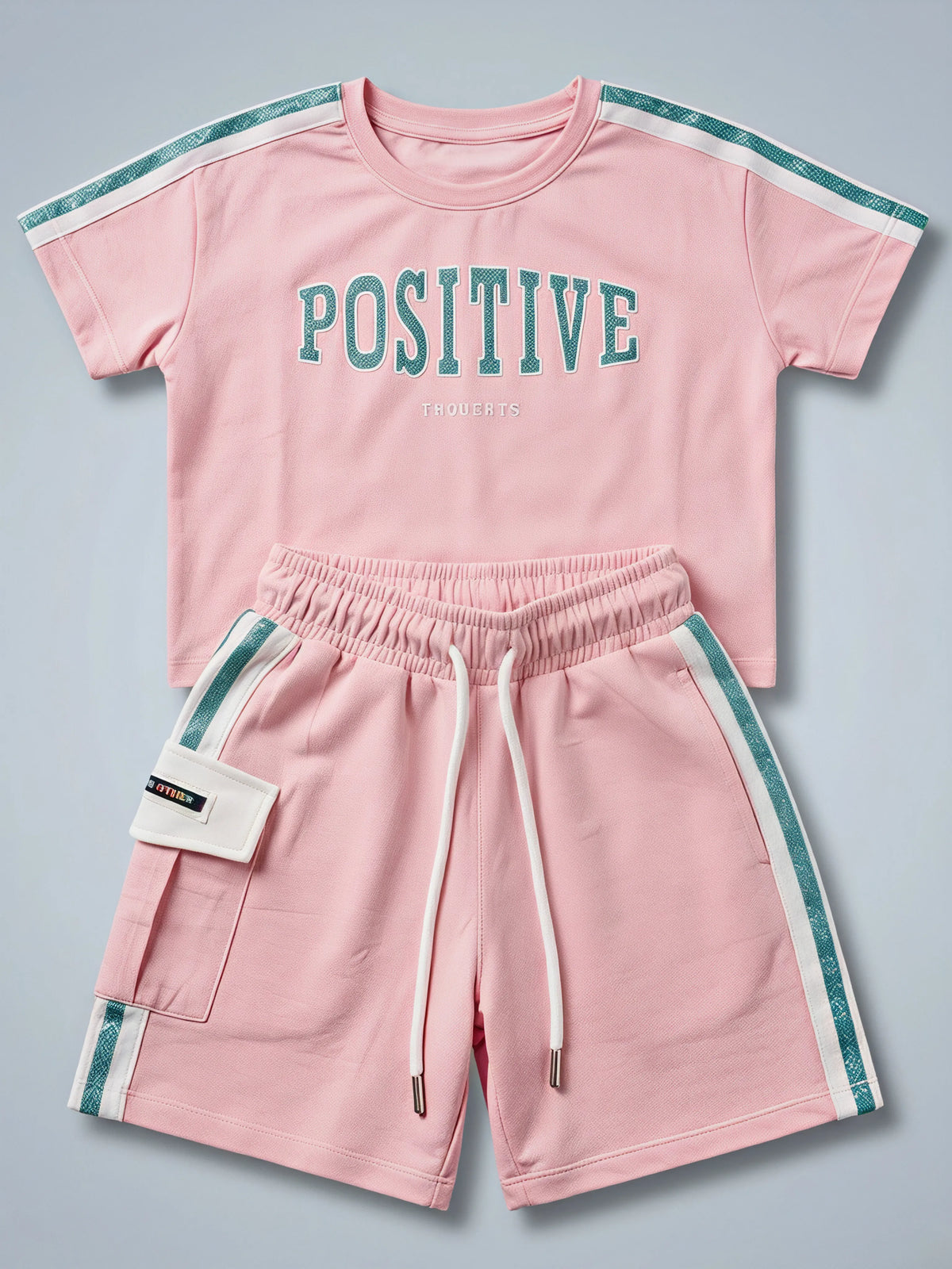 Girls Pink Positive Graphic Crop Top and Shorts Co-ord Set