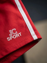 Girls' Vibrant Red Athletic Shorts with White Side Stripes