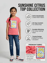 Girls Rani Lemon Print Casual Crew Neck T-Shirt.