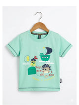 Boys Sea Green Pirate Ship Graphic T-Shirt and Striped Shorts Set