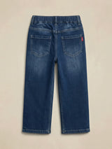 Girls Blue Embroidered Wide-Leg Casual Pants.