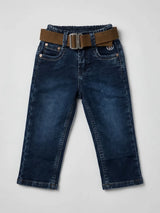 Boys Dark Blue Regular Fit Jeans.