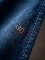 Girls Blue Embroidered Wide-Leg Casual Pants.