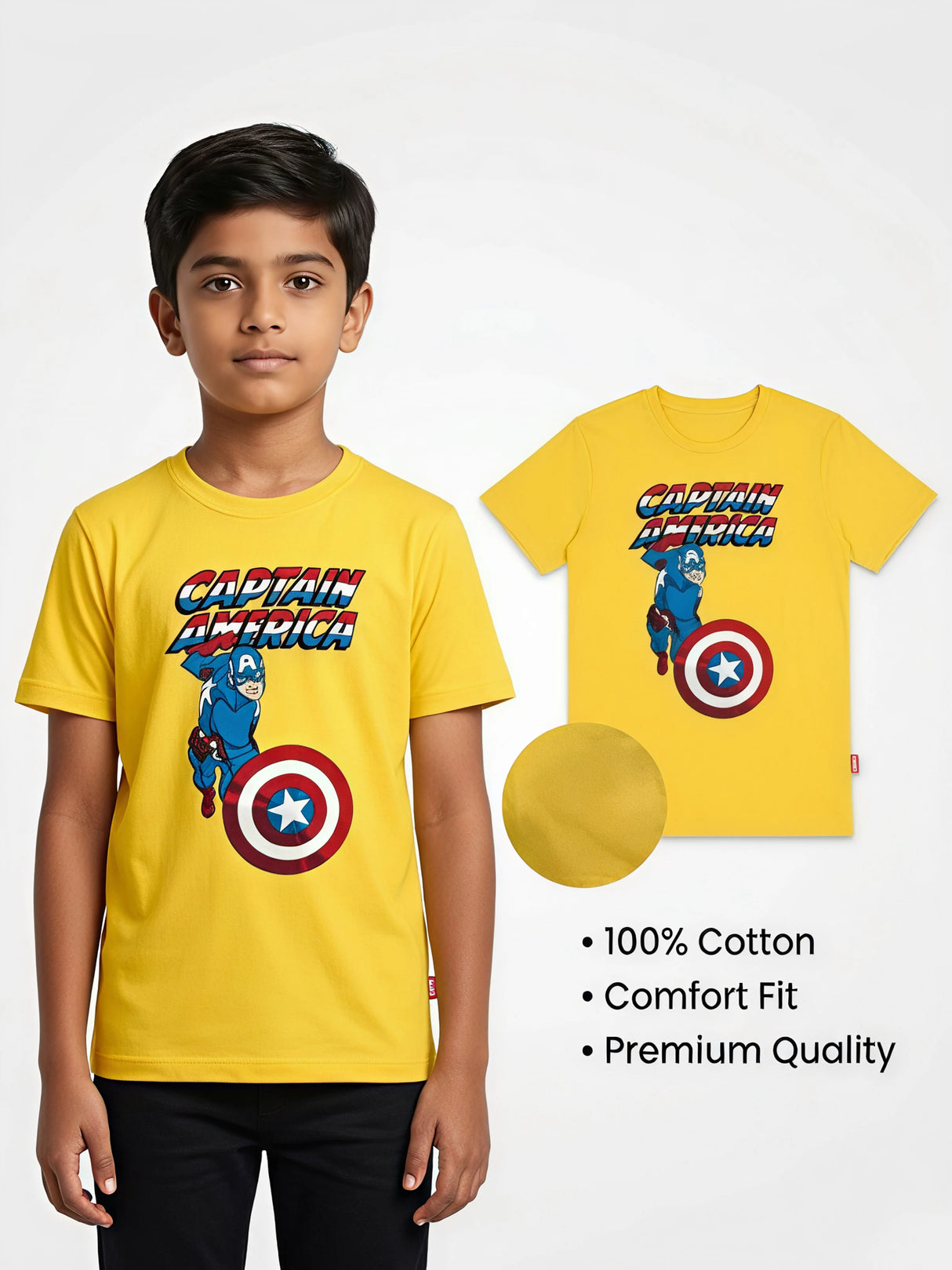 Boys Yellow Captain America Graphic T-Shirt
