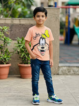 Boys Peach Goofy Graphic Print T-Shirt