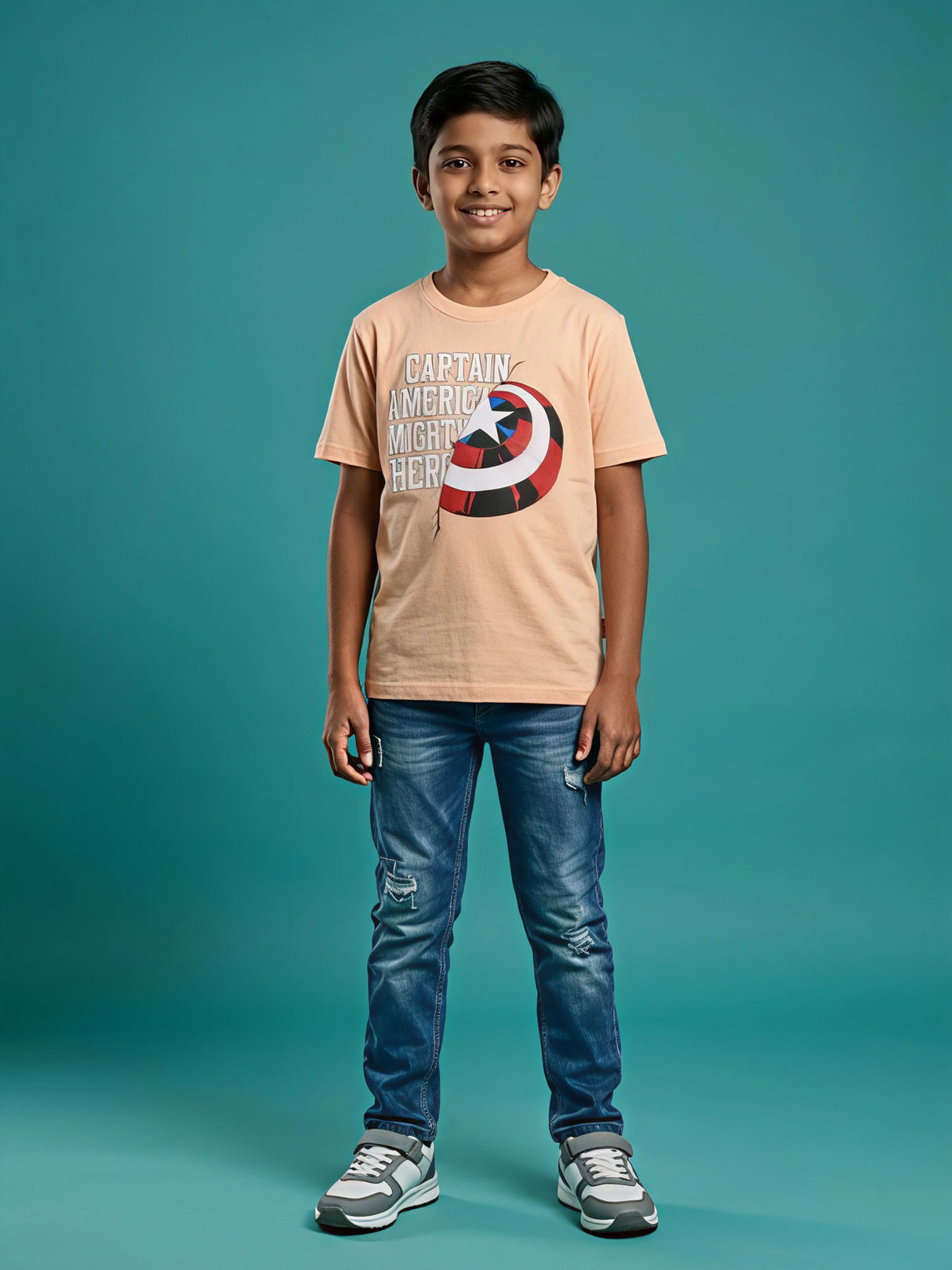 Boys Peach Captain America Graphic T-Shirt