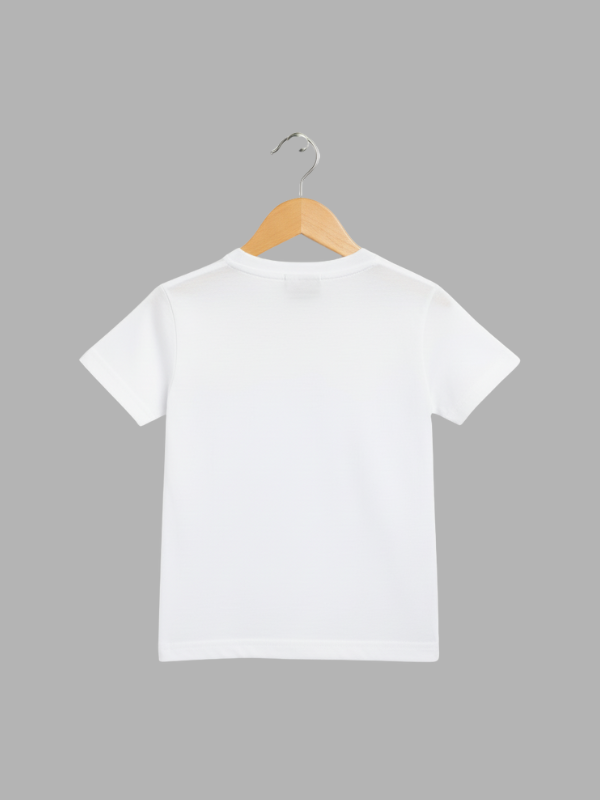 White boys' short-sleeve T-shirt with a large, colorful graphic of the Marvel superhero Hulk, with the word "HULK" written in black and green/purple tones above him