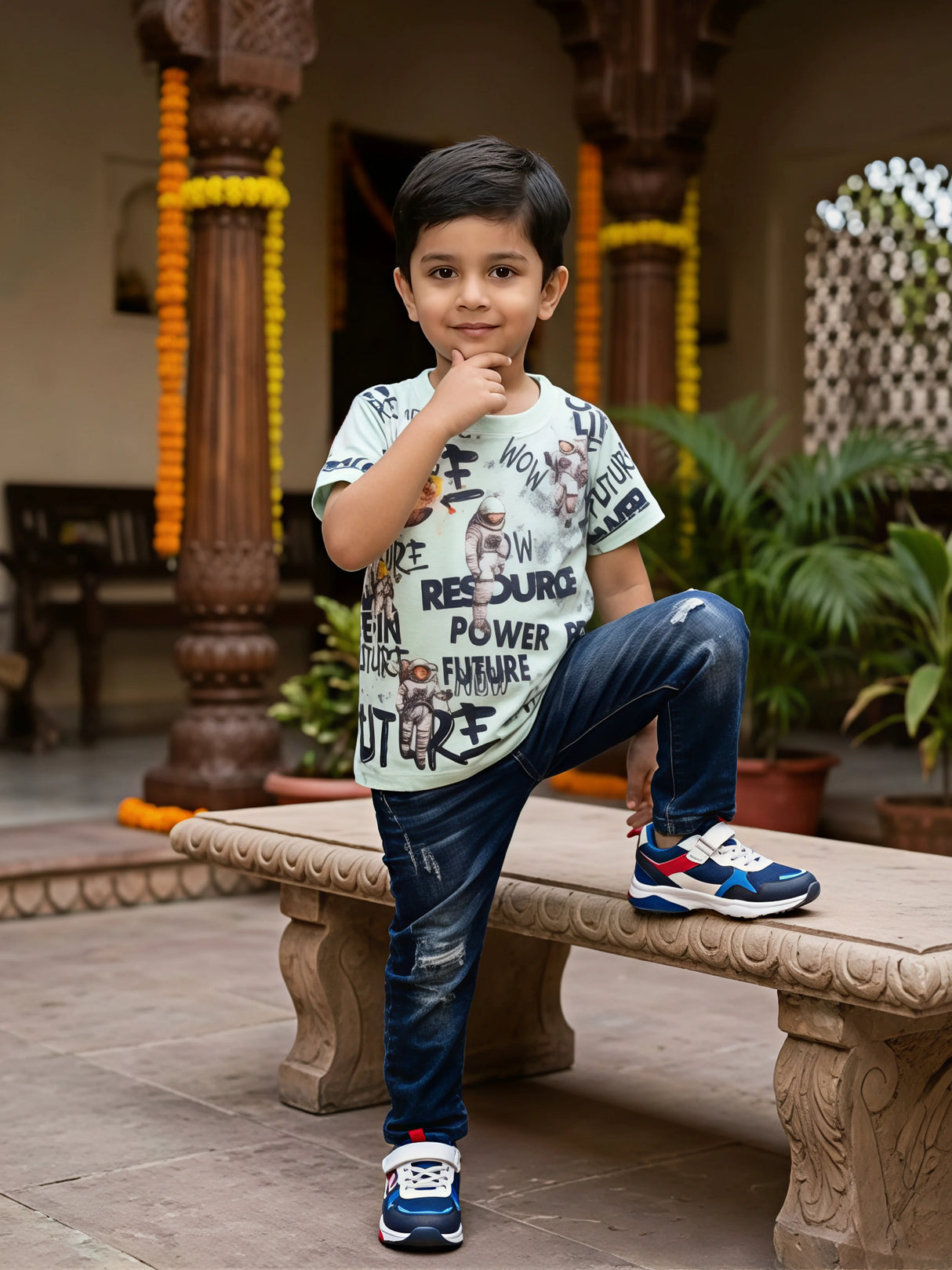 Boys Mint Green Space Explorer Printed T-Shirt